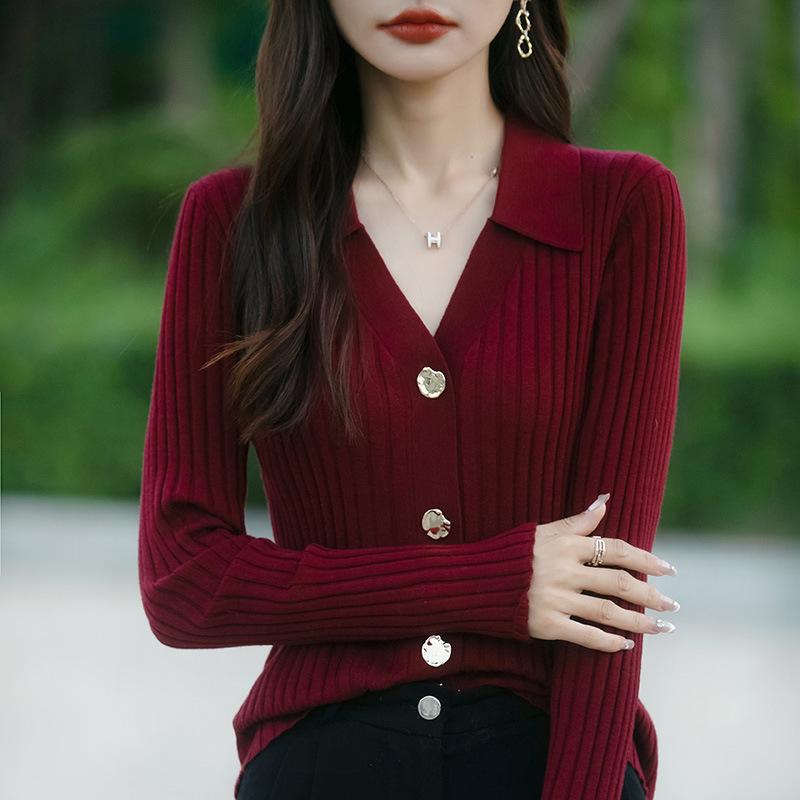 Stylish Slimming Lapel Knit Cardigan with Long Sleeves for Women's Spring and Autumn