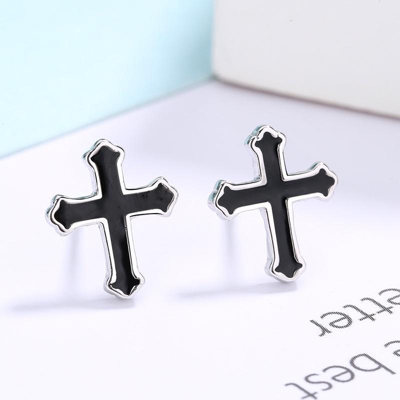 925 Silver Black Cross Stud Earrings For Woman Piercing Wedding Luxury Jewelry Accessories Money 925