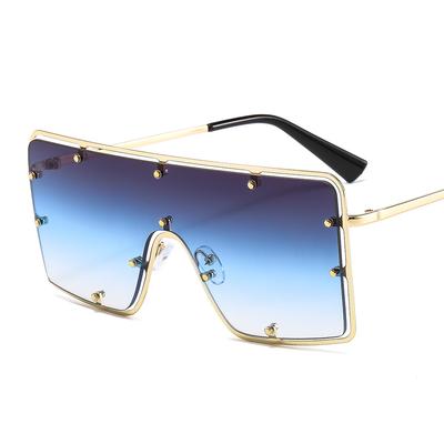 2024 New Fashion Rimless UV400 One Piece Women Sunglasses Oversize Rivet Gradient Colorful Sunglasses De Sol