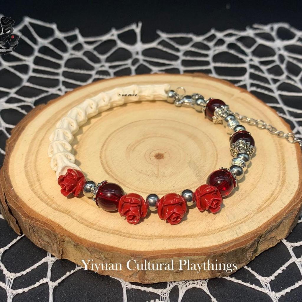 Three-Color Rose Snake Bone Beaded Bracelet - Retro Literary Style for Men and Women