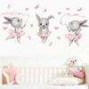 Cartoon Three Gray Rabbits Dancing Ballet Butterfly Wall Stickers for Kids Room Bedroom Nursery Home Decoration Wall Decal