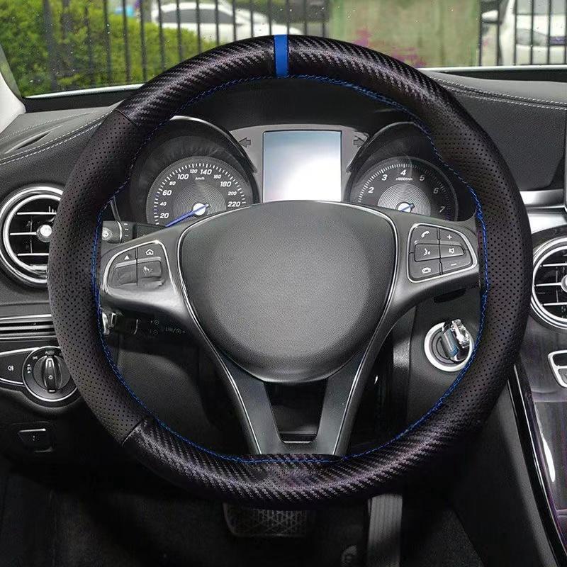 38cm Steering Cover 38cm Soft Anti Slip DIY Hand Sewing Wear-resistant Car Steering-Wheel Braid With Needles Thread Blue  thread