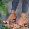 Summer one-word buckle with flat bottom low-heeled women's new rhinestone open-toed thick-heeled sandals are fashionable and versatile