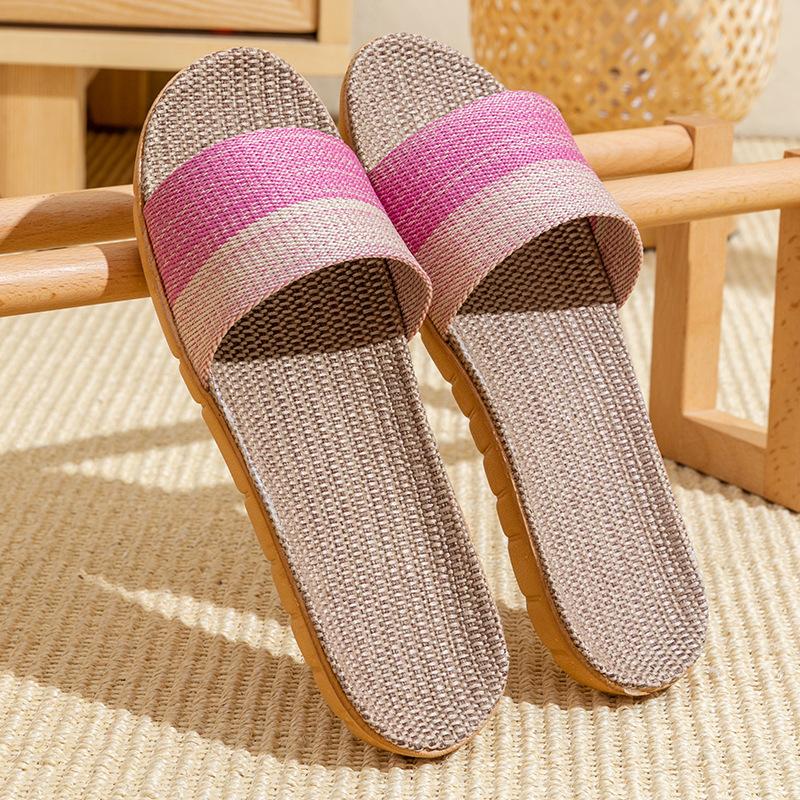 Linen slippers household thick bottom straw summer men and women cool slippers home indoor non-slip and non-smelly feet