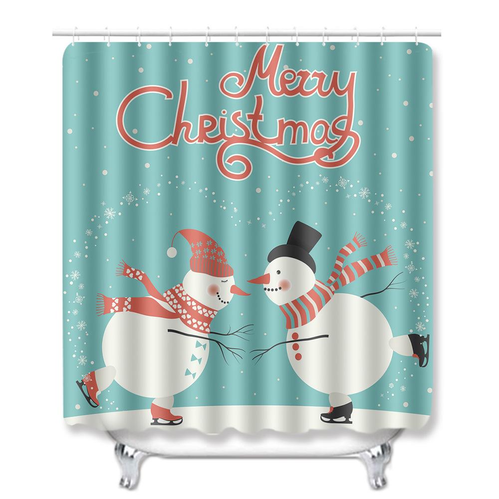 3D Digital Printing Christmas Waterproof Shower Curtain Four-Piece Bathroom Non-Slip Door Mat Toilet Absorbent Floor Mat Carpet