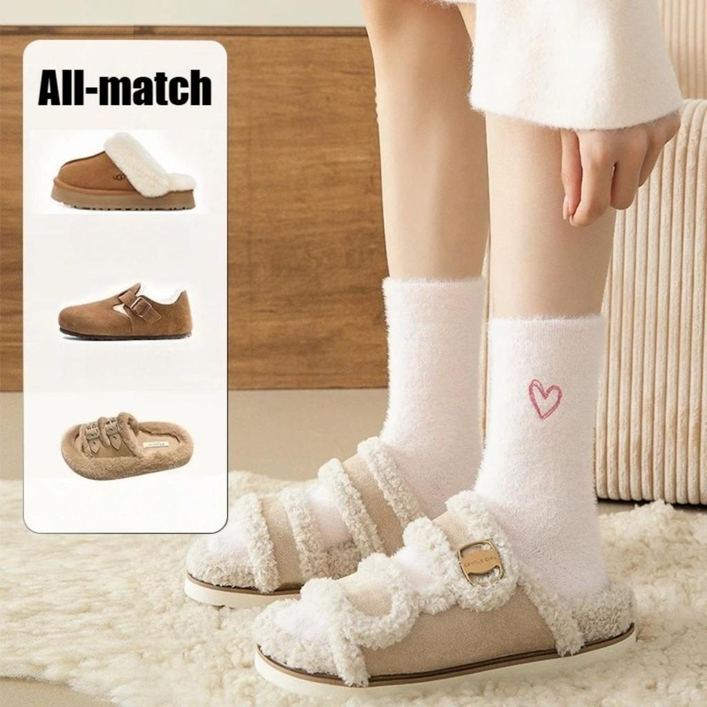 4 PAIRS Women Winter Warm Funny Socks Love Fuzzy Fashion Middle Tube Socks Female Thick Home Floor Sleep Socks