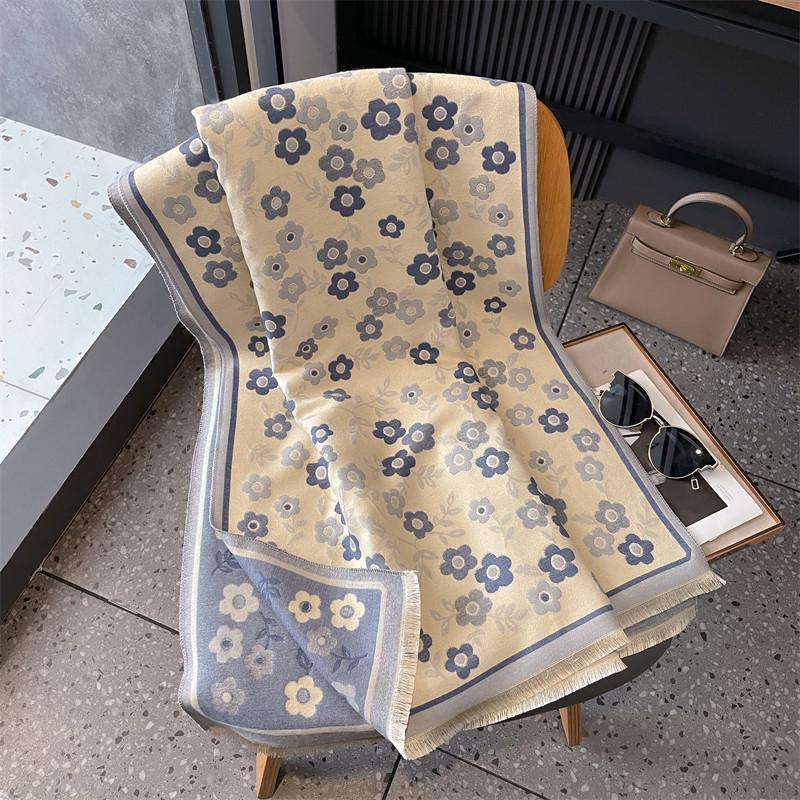 Printed Fashion Imitation Cashmere Scarf Women's Winter Versatile Double-sided Thickened Student Scarf Dual-purpose Shawl Outside