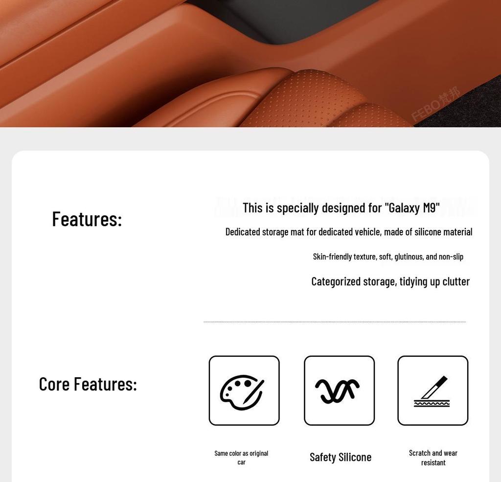Kompatibel mit 25 Geely Galaxy M9 Modellen: Rutschfeste Silikon-Konsole für kabelloses Laden & Aufbewahrung - Auto-Innenzubehör.