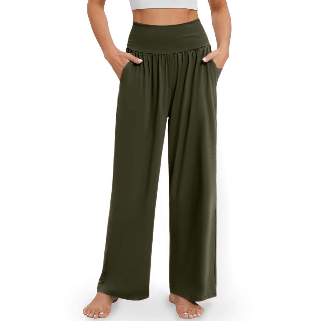 Women's Casual Elastic Waist Trousers -color Comfortable Wide Leg Pants