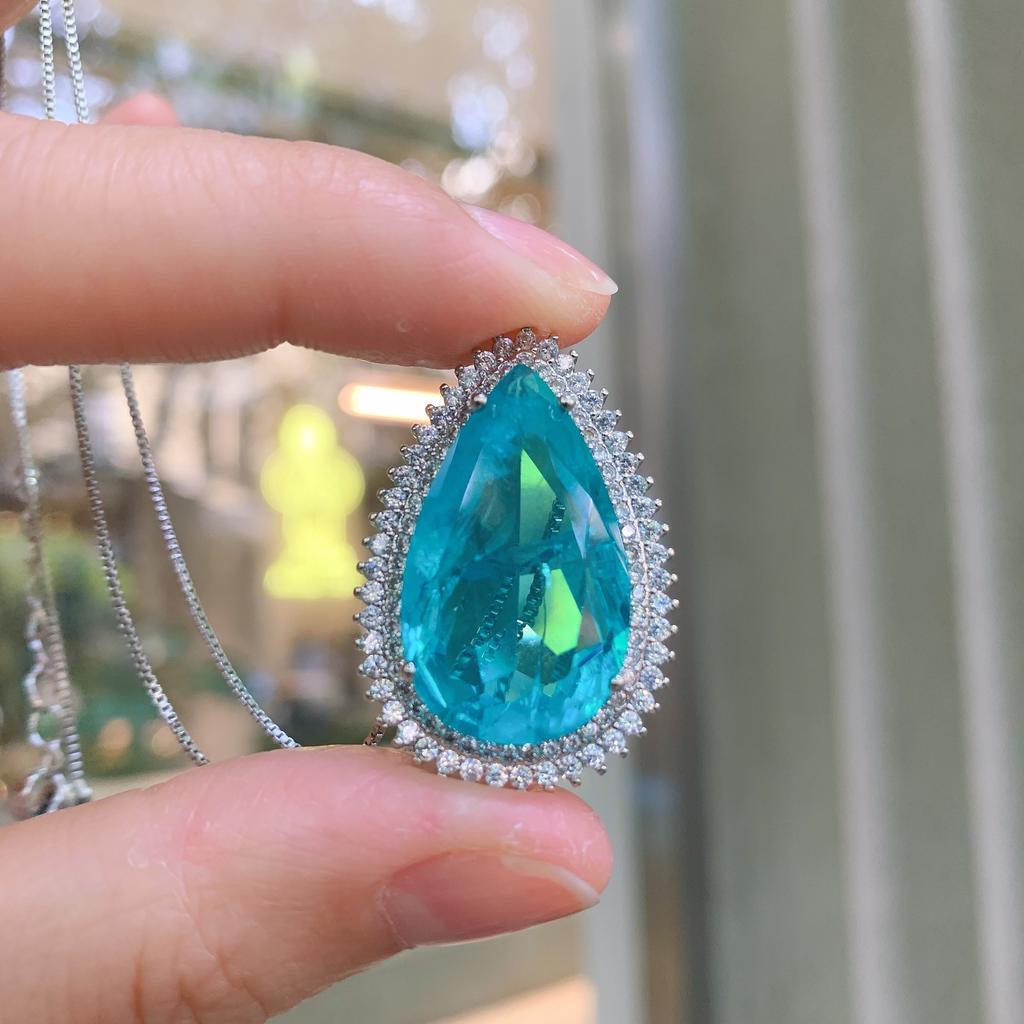 Jewelry Simulation Paraiba, Paraiba Blue, Jewelry Set Pendant 15 * 25 Earrings 8 * 16