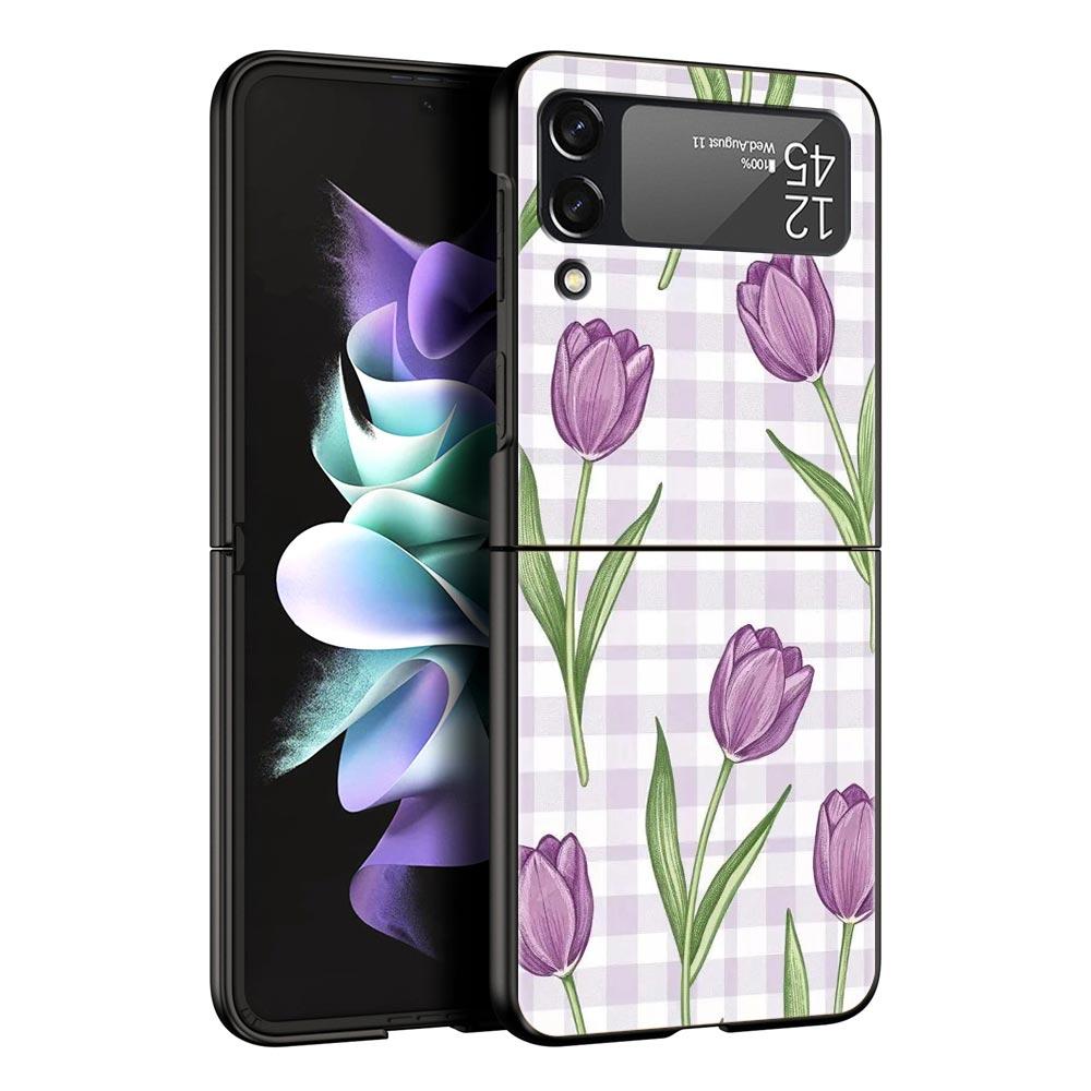 Phone Case for Samsung Galaxy Z Flip 3 4 5 6 7 Folding Shell For Samsung Z Flip4 Flip5 PC Hard Cover Soft Pale Little Flower