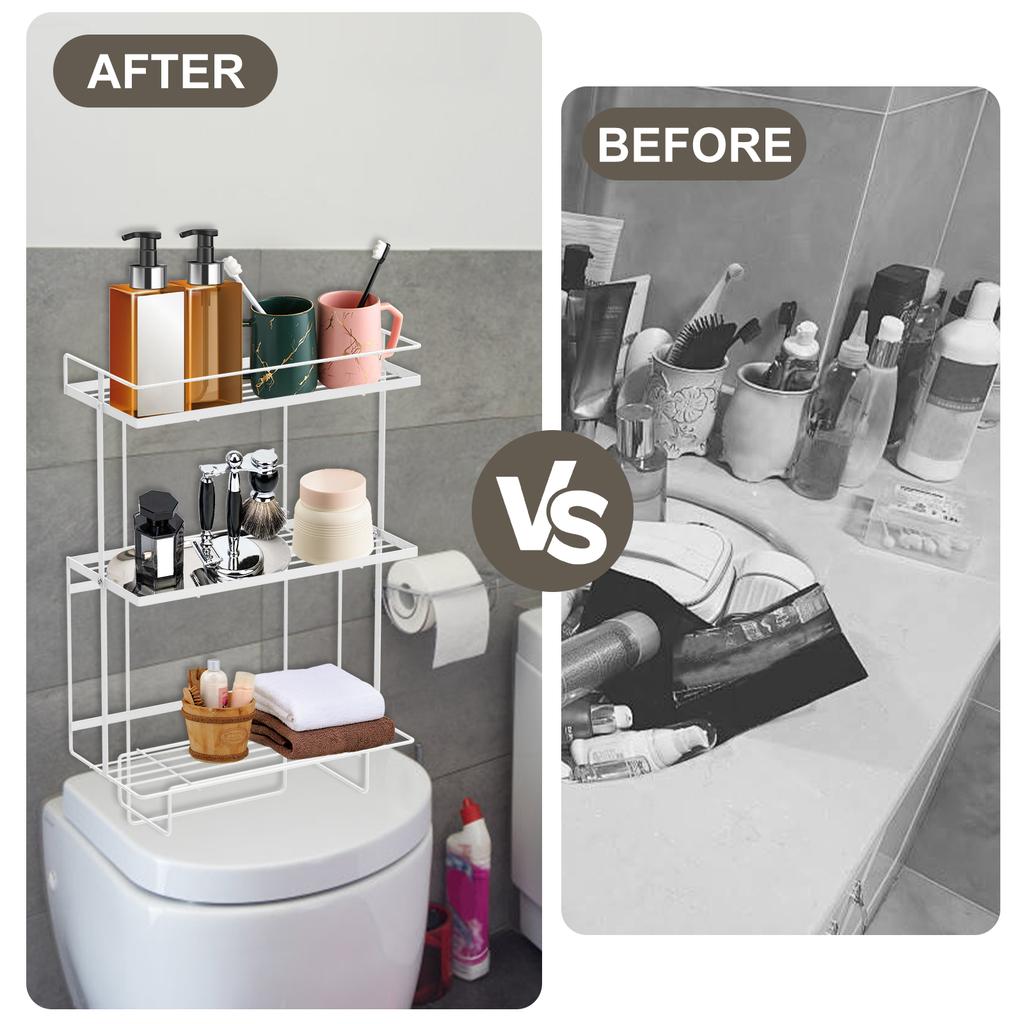 Over The Toilet 3 Tier Storage Organizer No Drilling Toilet Storage Shelf Metal Multi Functional Storage Rack for Bathroom