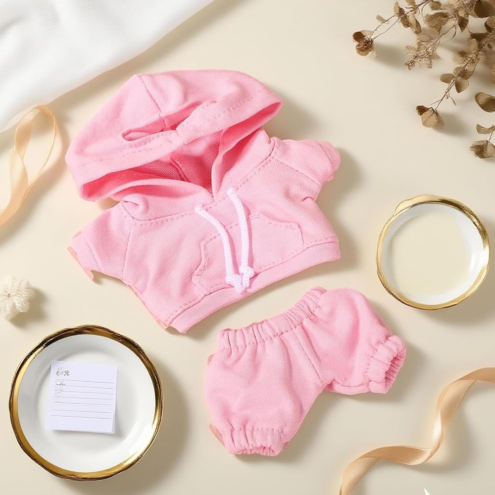 Roupas de Boneca Cimoon Conjunto de Moletom Rosa para Brinquedos de Pelúcia de 15cm e 17cm Fantasia Fofa Roupa Acessório