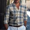 Camicia da Uomo con Collo a Revers e Bottoni Estate Design Casual Spiaggia Manica Lunga Comoda a Quadri Color Block Abbigliamento da Uomo Top