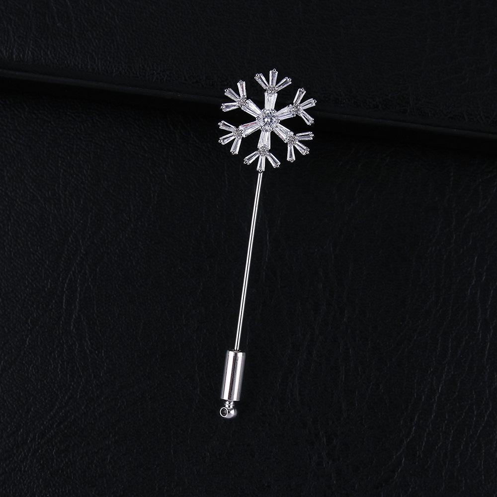Gold Plated Snowflake Zirconia Brooch for Suits