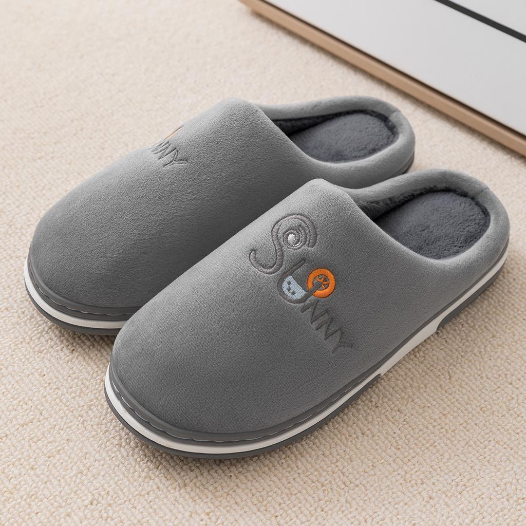 Large size cotton slippers men's autumn and winter indoor home non-slip velvet warm home cotton shoes women's candy color comfortable