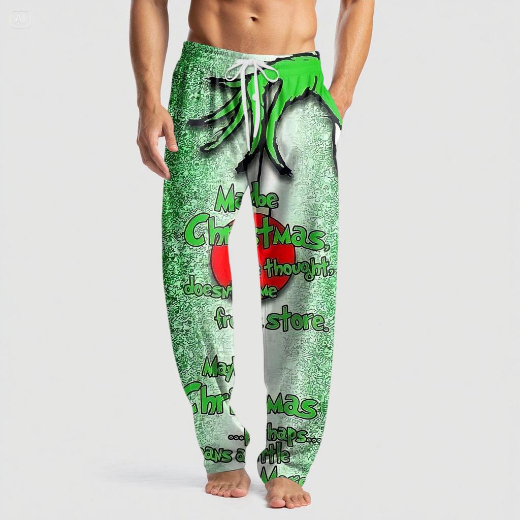 Men's Knitted Fashion Print Pocket Casual Pants Pajama Pants