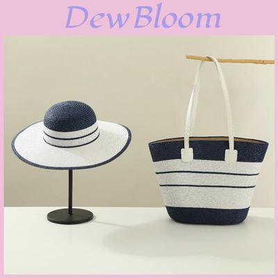 Straw Hat And Tote Bag Set With Sun Protection For Beach And Outdoor Activities