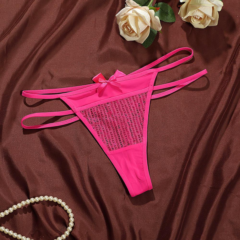 

Сексуальные стринги с пайетками: Трусики женские из ледяного шелка с двойными бретельками и бантиком Medium