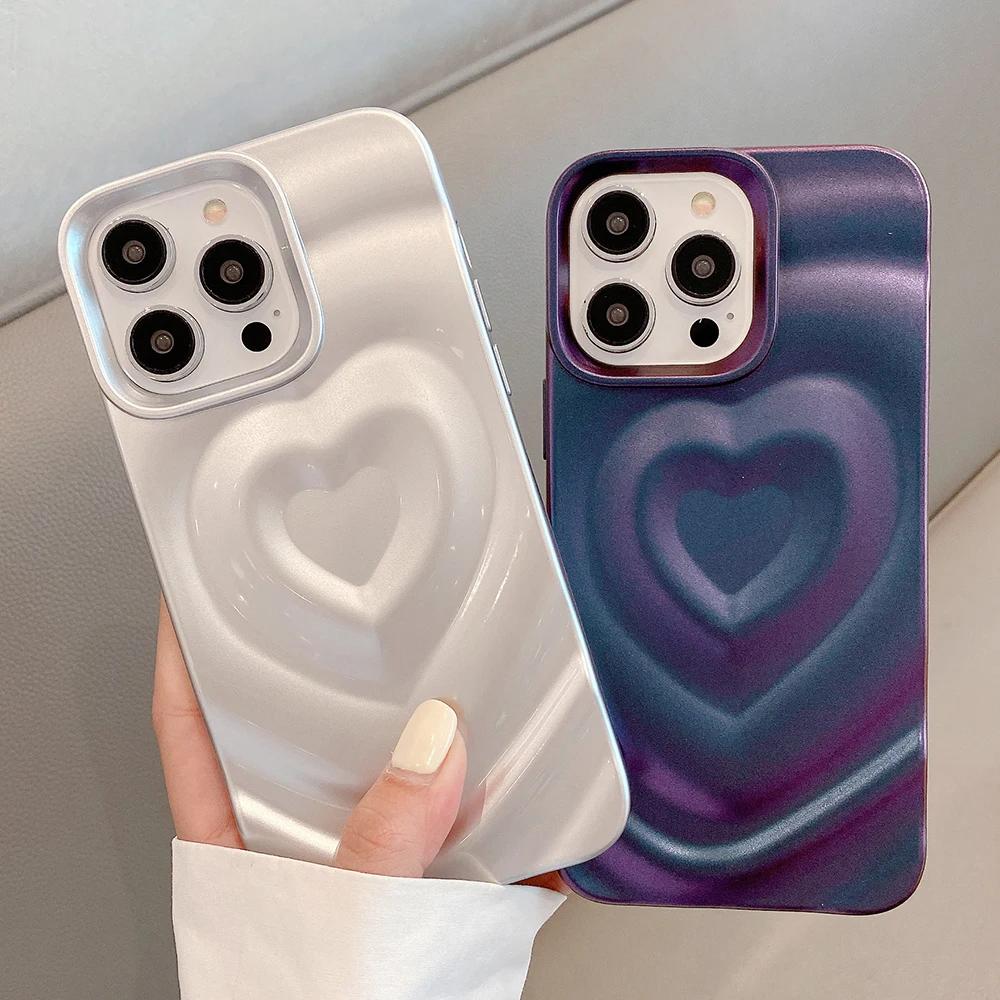 Bling Love Heart Pattern Phone Case For iPhone 16 16E 15 14 13 12 Pro Max 11 Luxury Smooth Shockproof Bumper Back Cover Coque