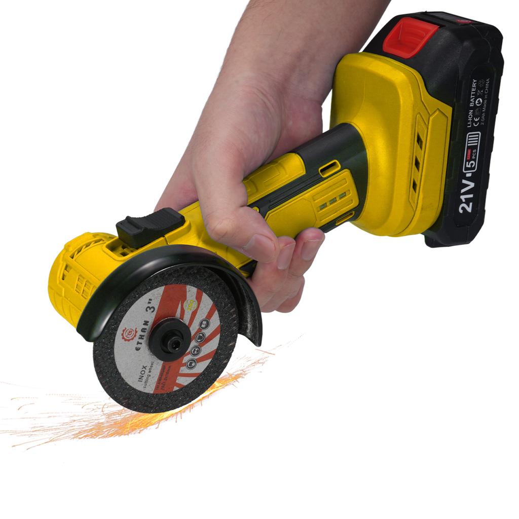21V 19000rpm Brushless Angle Grinder with 2 Batteries, Portable Cordless Cutting Polishing Grinder, 7 Pcs Sanding