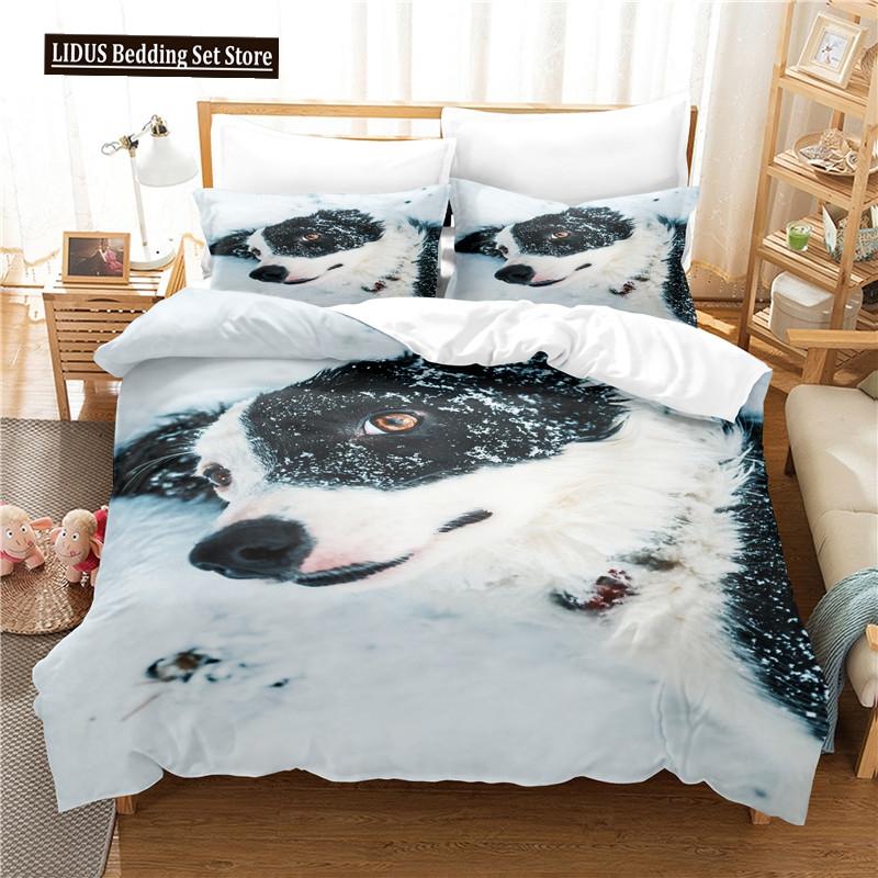 Dog Duvet Cover Set White Dog Animals Pattern Cute Kawaii Polyester Comforter Cover King Queen Size For Boys Girls Bedding Set