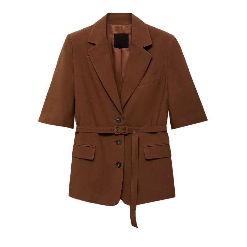 Lapel Half Sleeve Shoelace Suit Outwear 87057896 Mid Waist Pleated Straight Shorts 87067896
