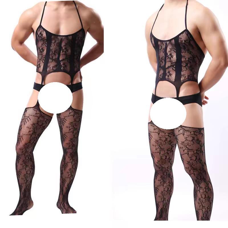 Men S Sexy Lingerie Hollow Open Crotch Mesh Bodysuit