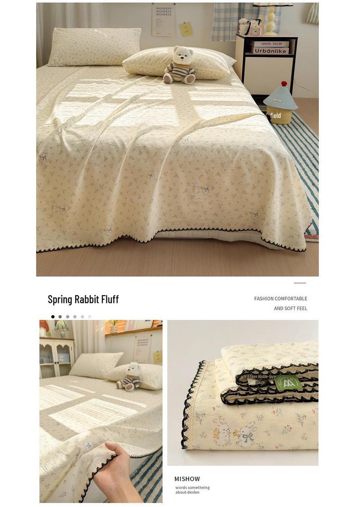 Class A Full Cotton Double Layer Gauze Bed Sheet & Pillowcase Set (3-Piece) for All Seasons