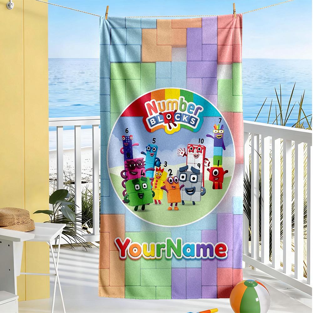 Numberblocks Customize Your Name Beach Towel High Absorbency & Quick-Dry Suitable for Swimming Gym Camping Yoga Vacation
