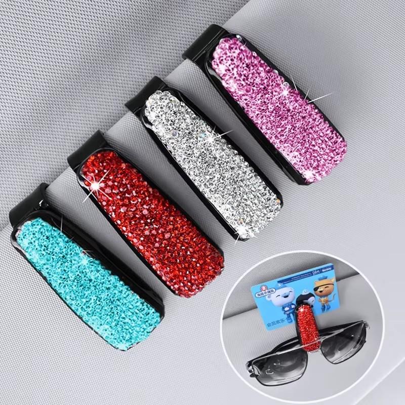 Car Sun Visor Sunglasses Clip Diamond Glasses Holder Eyeglasses Clips Card Ticket Holder Fastener Glasses Case Auto Accessories