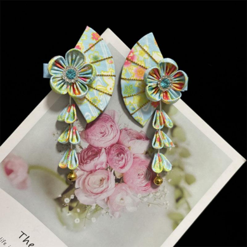 2PC Japanese Style Hairpin Flower Tassel Hair Clips Kimono Hair Accessories for Women Hairpin Headdress Barrettes Hairpins