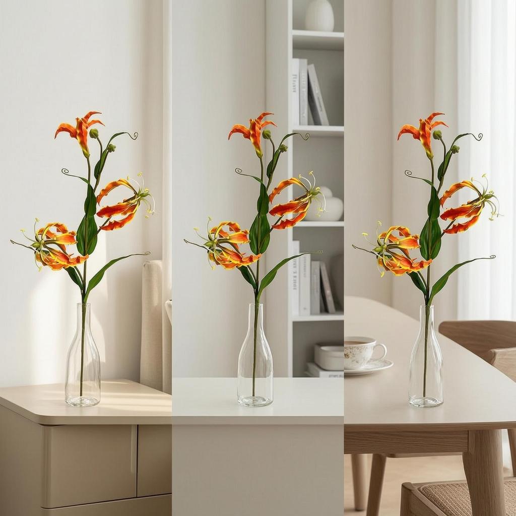 Artificial Gloriosa Lifelike Lily Stem Faux for Floral Arrangements