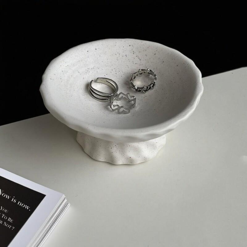 Creative Hand Pinched Wabi Sabi Ceramic Jewelry Tray, Ring Necklace Holder Storage Desktop Jewelry TrayMinimalist Entryway Vanit