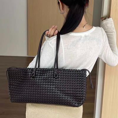 Women's Slouchy Pu Leather Woven Tote Bag Satchel Hobo Bag Woven Shopper Designer Drawstring Inner Casual Commuting Shoulder Bag