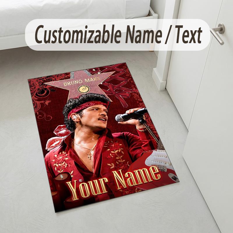 Personalized Crystal Velvet Carpet,Bruno Mars Custom Printed Name, Plush Area Rug For Home Indoor Decor