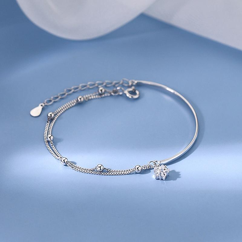 Zircon Star Pendant Half Bangle Half Bracelet For Women Girl Double Layer Bracelet Birthday Festival Christmas Gift