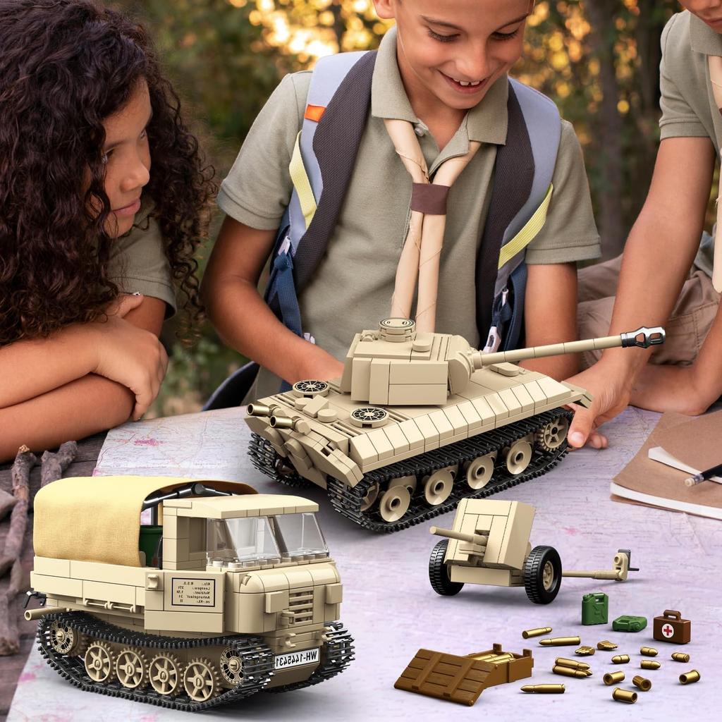 WW2 Panther Medium Tank & RSO Tractor Vehicle Building Blocks, Compatible with Lego Military Set, Great Army Gift for Kids and Teens Over 8 Years Old