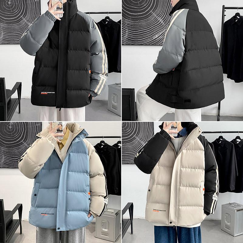 Men's and Women's New Cotton-padded Jackets, Winter Men's Stand-up Collar Color-matching Cotton-padded Jackets, Loose, Handsome and Trendy Thickened