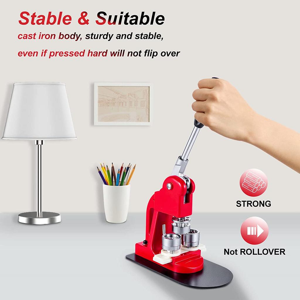 Button Maker Machine DIY Pin Badges Set, 25/32/37/44/58MM Badge Press Maker Machine with 100 Pcs Button Parts+Circle Cutter+Mold
