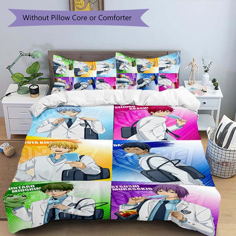 3pcs Kuroko's Basketball Design Cover Set - HD Printed Bedding with 1 Cover and 2 Pillowcases - Perfect for Home and Dorm Decor