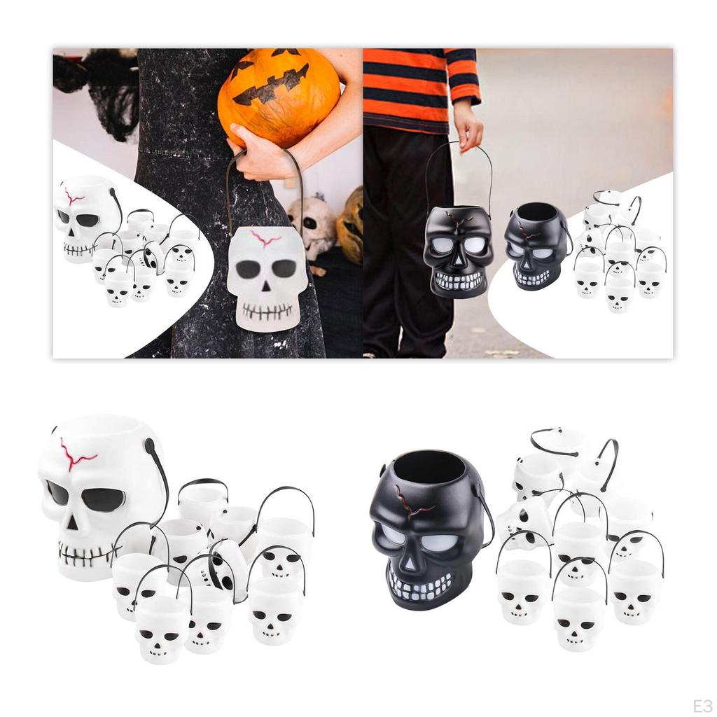 Halloween Buckets with Handle Decorative Skeleton Candy Bowls for Boys Girls Party