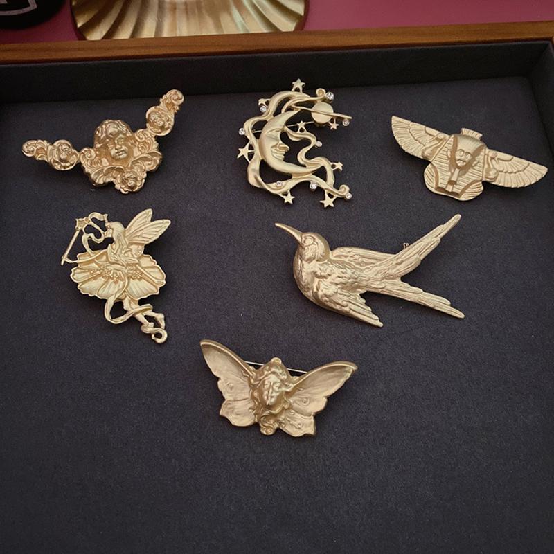 

1шт винтаж золотой цвет металлический значок броши ангел крылья птица бабочка булавки