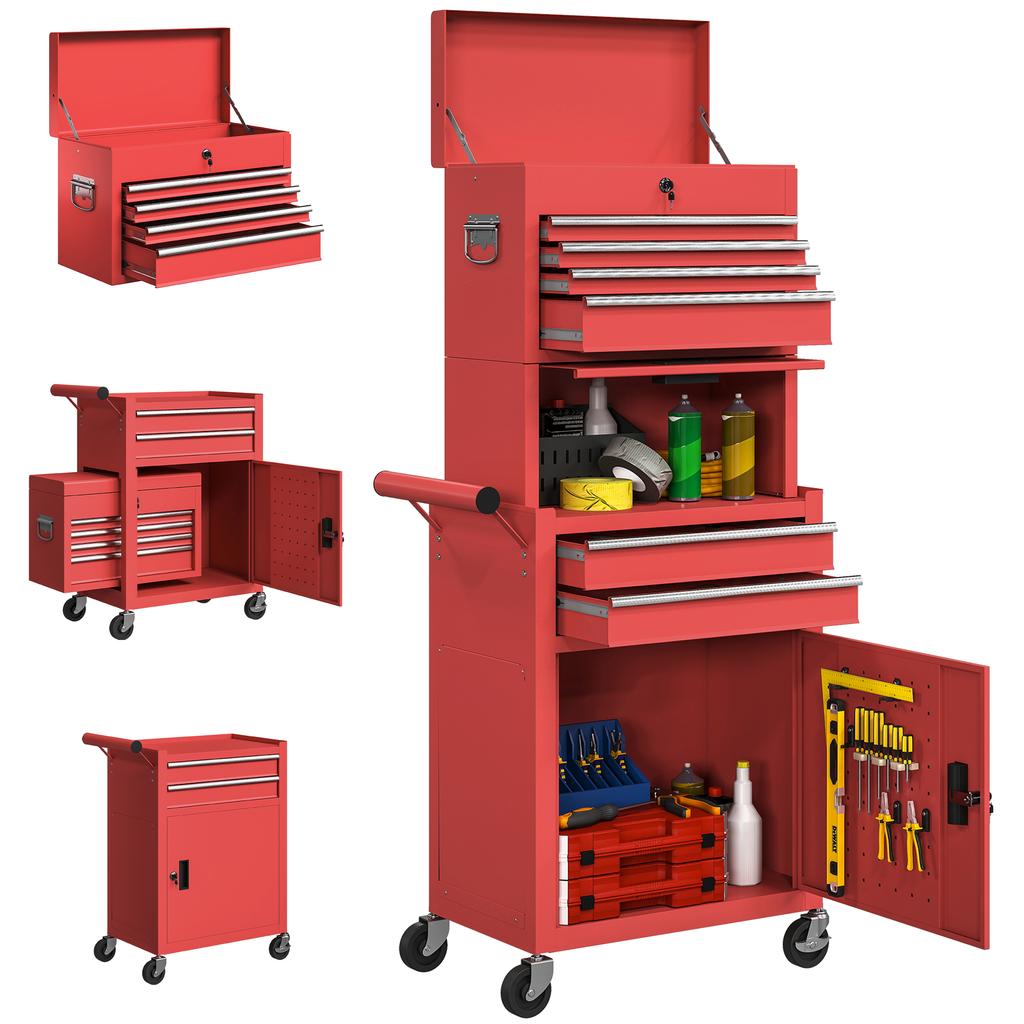 Three-Part Steel Locking Tool Chest - Red