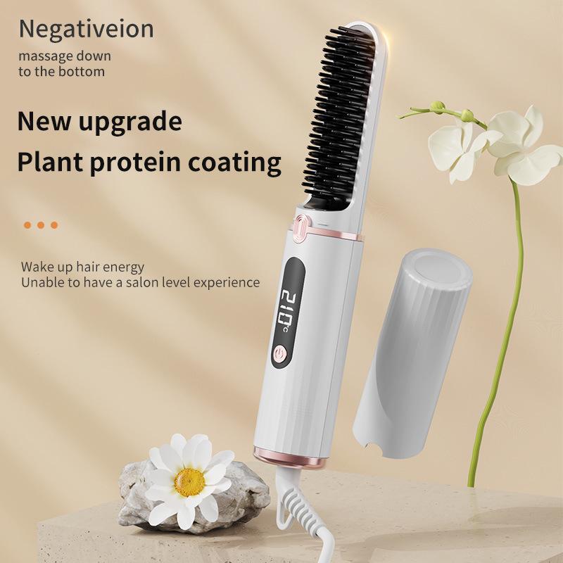 Rechargeable Dual-Use Wireless Hair Straightener & Comb with Negative Ion Technology - No Damage, Fluffy Styling for Healthy Hair Care. Plug-in