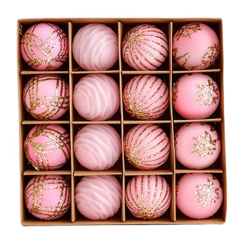 

16 шт. ялинкові кульки, небиткі підвісні прикраси для святкових ялинкових віконних прикрас, сезонних прикрас рожевий