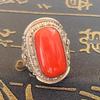 Xizang Mongolian Ethnic Element Simulation Coral Ring Women's Ring Open Index Finger Ring Men's Retro Simulation Gemstone