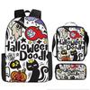 Halloween Backpack Pumpkin Ghost 3-Piece Set Schoolbag Kids Shoulder Bag Cute Bookbag for Boys Girls