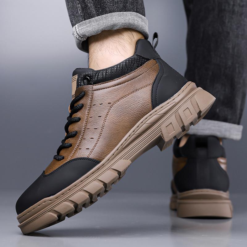 2026 Fashion Men's Warm Winter Boots Genuine Leather Upper with Thick Furry Lining & Anti-Slip Sole for Cold Weather Activities