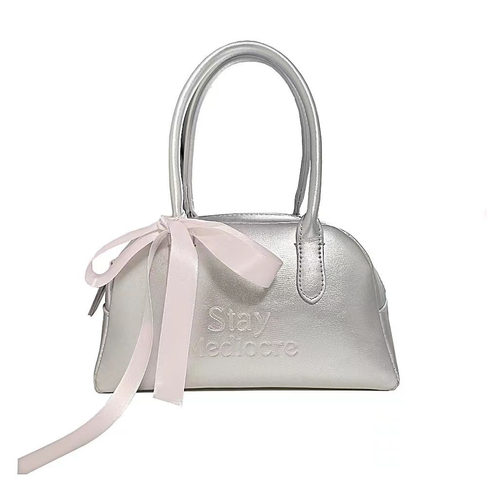 

JIAERDI Sweet Cute Balletcore Bow Handbag Women Letter Print Silver Large Capacity Boston Bag Ladies Harajuku Y2k Tote Bag 2025 24x14x10cm срібний